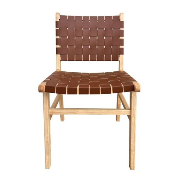 DUNE Καρέκλα Τραπεζαρίας, Ξύλο Απόχρωση Φυσικό, Κάθισμα-Πλάτη Ιμάντες Pu Καφέ 50x59x85cm