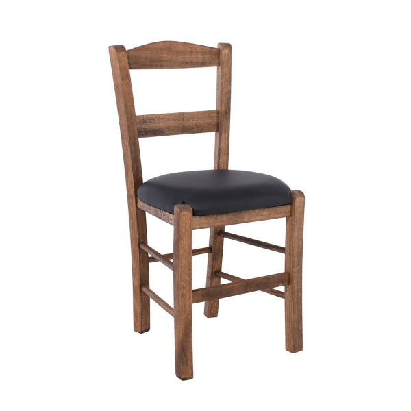 ΣΥΡΟΣ Καρέκλα Οξιά Βαφή Εμποτισμού Καρυδί, Κάθισμα Pu Μαύρο  41x45x88cm