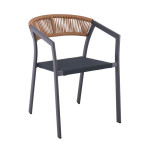 PARMA Πολυθρόνα Βεράντας-Κήπου ALU Ανθρακί, Rope Wicker Φυσικό, Στοιβαζόμενη