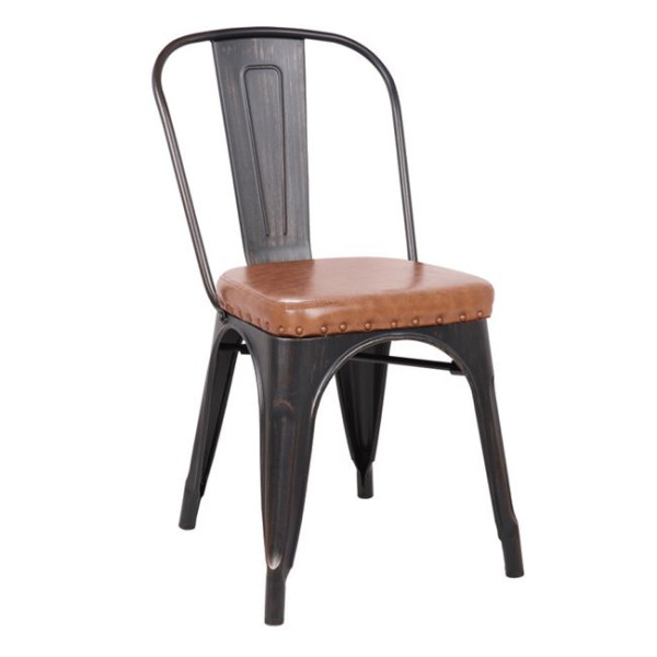 Καρέκλα μεταλλική RELIX (45x51x82) Μεταλ.Antique Black/PU Κάθ.Camel