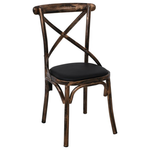 Καρέκλα Μεταλλική MARLIN wood (51x43x90) Antique Black/Μαύρο PU