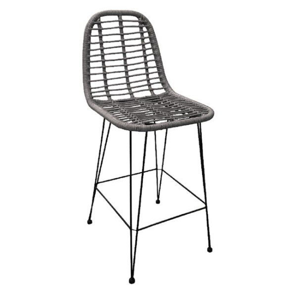 Σκαμπώ Bar SALSA (45x55x113) Μεταλ.Μαύρo/Wicker Γκρι