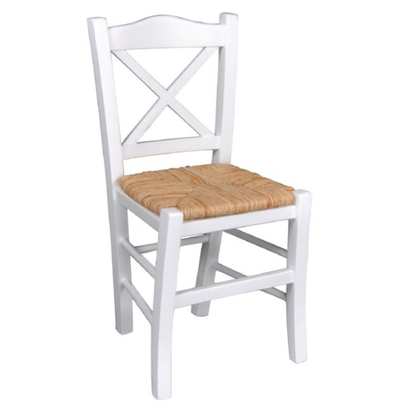 METRO Καρέκλα ξύλινη με Ψάθα Λάκα Λευκή