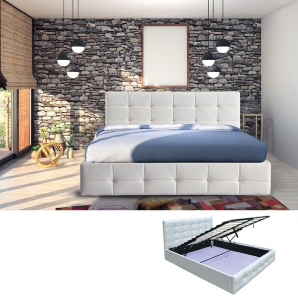 Κρεβάτι διπλό με αποθηκευτικό χώρο FIDEL (160x200) Pu Άσπρο/Αποθ.Χώρος
