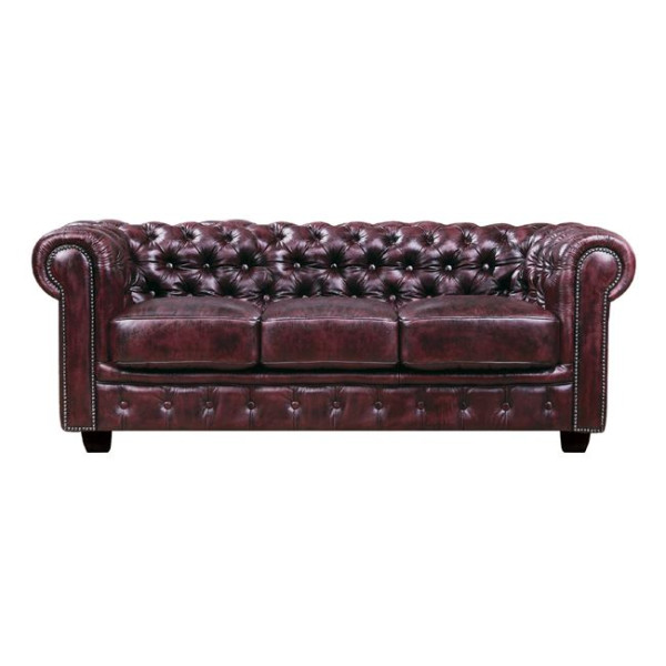 Καναπές τριθέσιος CHESTERFIELD-689 T. (201x92x72) Δέρμα Antique Red