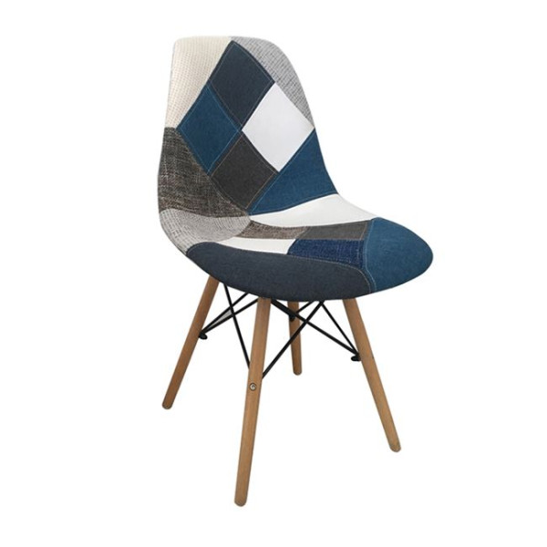 Καρέκλα ART Wood (47x54x82) PP/Ύφασμα Patchwork Blue