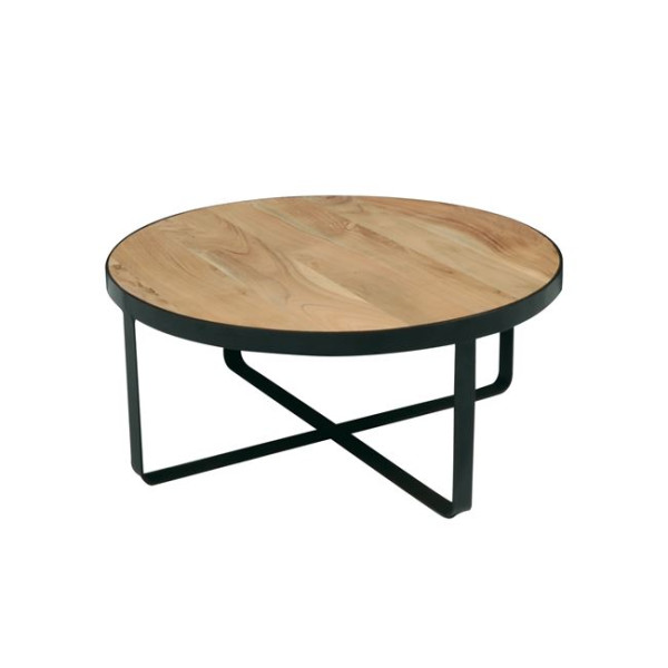Τραπέζι σαλονιού OVEN (Φ80x35) Ακακία Φυσικό/Μεταλλικό Μαύρο