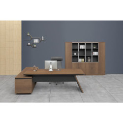 Γραφείο δεξιά γωνία PROLINE (240x95/200x50 (H.76)cm) Σκ.Καρυδί/Μαύρο