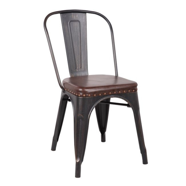 Καρέκλα μεταλλική RELIX industrial style Black/PU Κάθ.Σκ.Καφέ