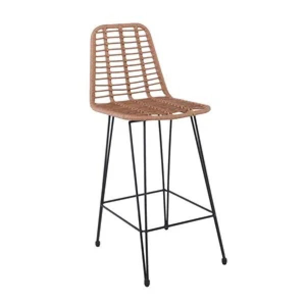 Σκαμπώ Bar SALSA (45x55x113) Μεταλ.Μαύρo/Wicker Φυσικό