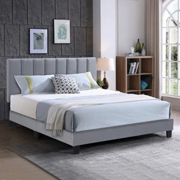 ALLEGRO Κρεβάτι Διπλό για Στρώμα 140x190cm, Ύφασμα Γκρι, με Κεφαλάρι πολλαπλών θέσεων ΔΙΑΣΤΑΣΕΙΣ 149x205x117/127cm