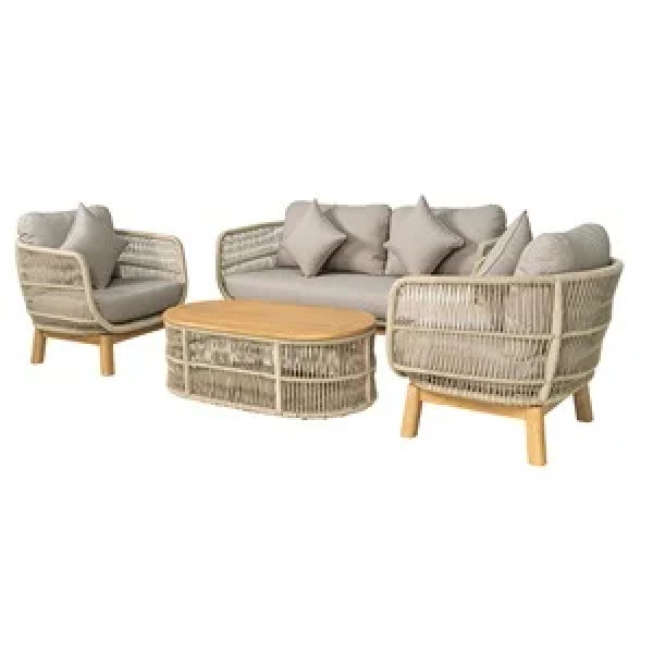 MARK Set Σαλόνι Κήπου 4τεμ, Acacia Φυσικό, Μαξιλάρια Μπεζ Rope Wicker Μπεζ