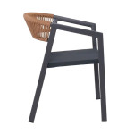 PARMA Πολυθρόνα Βεράντας-Κήπου ALU Ανθρακί, Rope Wicker Φυσικό, Στοιβαζόμενη