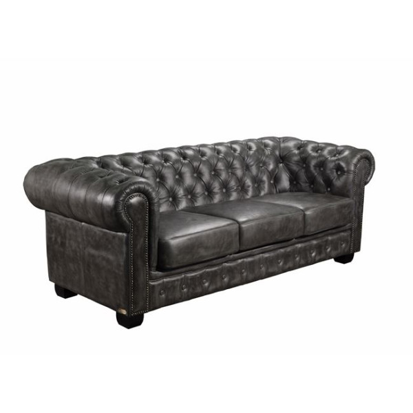 Καναπές τριθέσιος CHESTERFIELD-689 T. (201x92x72) Δέρμα Antique Grey