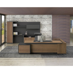 Γραφείο αριστερή γωνία PROLINE (220x90/200x40 (H.76)cm) Σκ.Καρυδί/Μαύρο